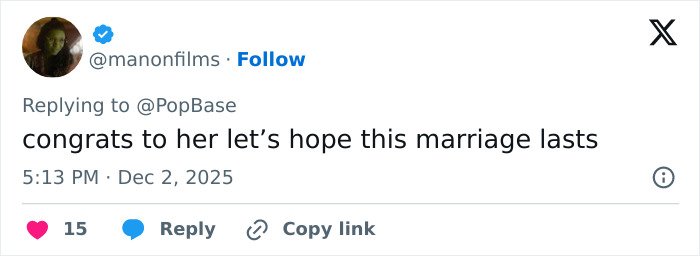 Screenshot of a tweet reacting to Miley Cyrus and Maxx Morando's engagement, highlighting mixed public opinions.