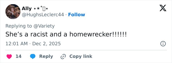 Social media post showing fan reaction to Hugh Jackman’s red carpet appearance with Sutton Foster amid divorce controversy.