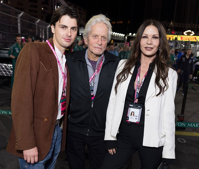 Michael Douglas and Zeta-Jones with their son at an event, linked to the nepo baby debate flop discussion.