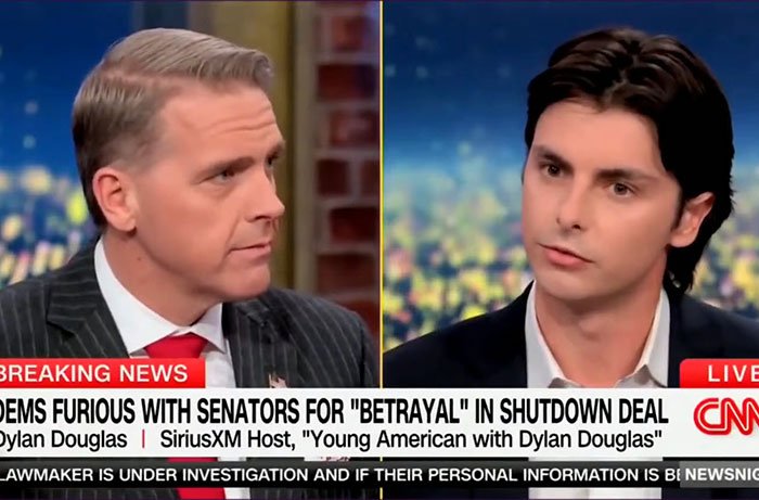 Scott Jennings debating Dylan Douglas on CNN about Michael Douglas and Zeta-Jones nepo baby son’s debate flop.