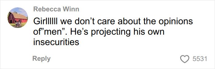 Comment on social media expressing support against body-shaming and addressing insecurities in a text conversation.