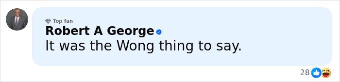 Comment by verified user Robert A George referencing Jurassic World star BD Wong’s groveling apology after racist comment controversy.