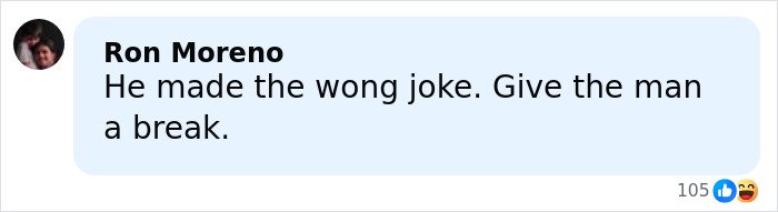 Screenshot of a social media comment discussing BD Wong’s controversial joke and public apology over a racist remark.