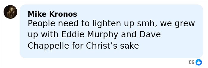 Comment from Mike Kronos discussing comedians Eddie Murphy and Dave Chappelle in reaction to controversy around Jurassic World star BD Wong.