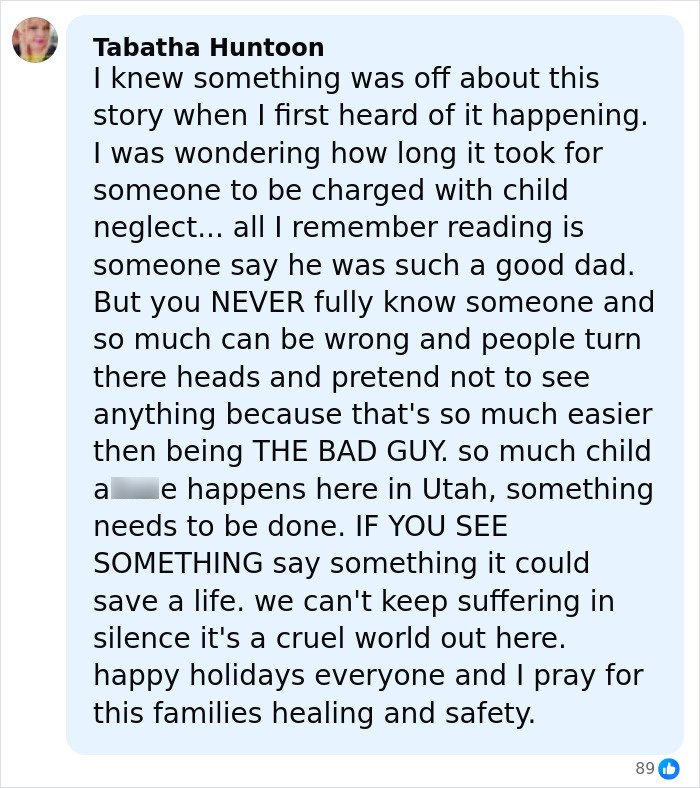 Comment on child heartbreaking words revealing after dad's disturbing behavior and call to action against child neglect.