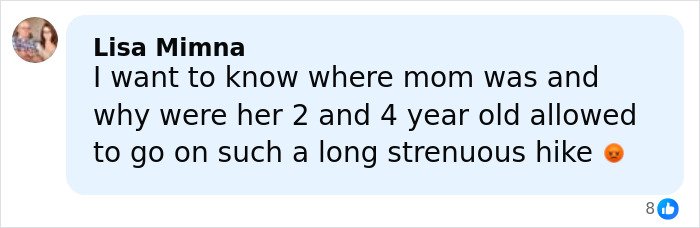 Comment expressing concern over children’s safety during a strenuous mountain hike after dad’s disturbing behavior revealed.