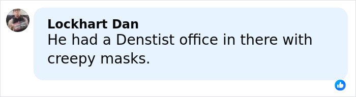 Comment about Epstein’s private island home mentioning a dentist office with creepy masks visible inside.