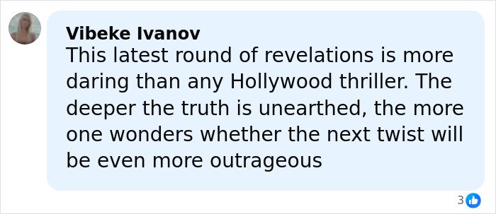 Comment by Vibeke Ivanov praising the daring revelations about Epstein’s private island home and its outrageous twists.