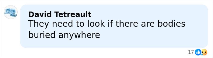 Comment from David Tetreault discussing the possibility of bodies buried in the context of eerie new images from Epstein’s private island home.