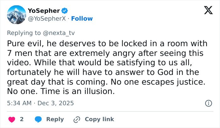 Tweet expressing outrage about a delivery man caught on CCTV randomly kicking a woman in the head for fun.