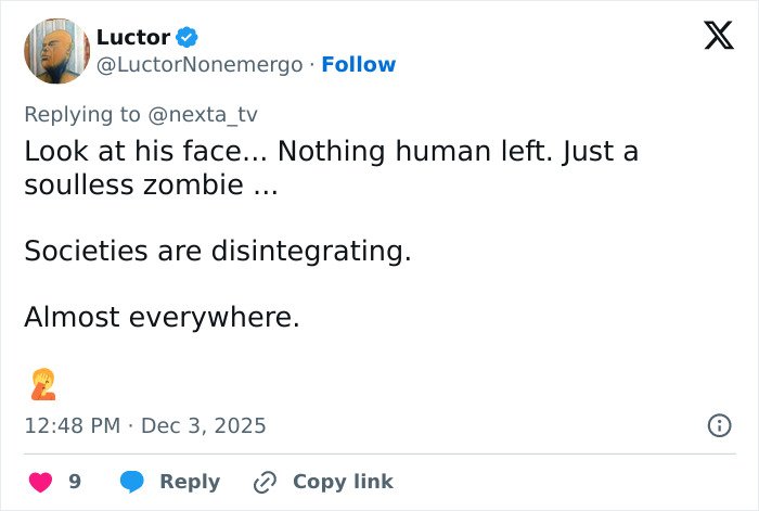 Screenshot of a tweet reacting to CCTV footage showing a delivery man randomly kicking a woman in the head.