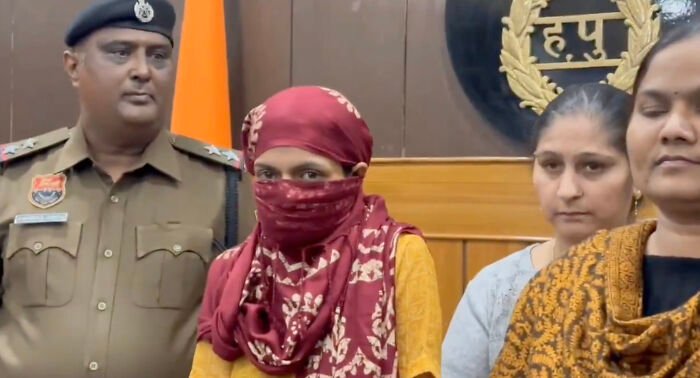 Police officer and three women, one wearing a face cover, involved in horrifying wedding tragedy and missing child's body case.