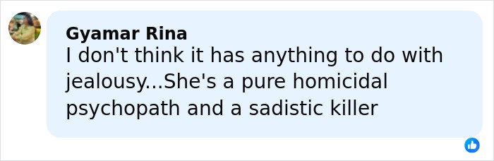 Comment by Gyamar Rina stating suspicion about aunt being a homicidal psychopath and sadistic killer in wedding tragedy.