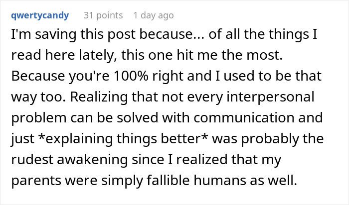 Reddit comment reflecting on patterns men in relationships follow and the challenges of interpersonal communication.