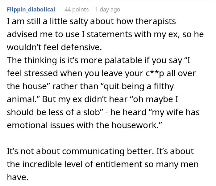 Reddit post by single woman discussing the pattern men in relationships follow and their sense of entitlement.