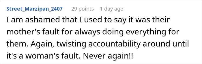 Comment by user Street_Marzipan_2407 about accountability in relationships and blaming patterns seen by single women.