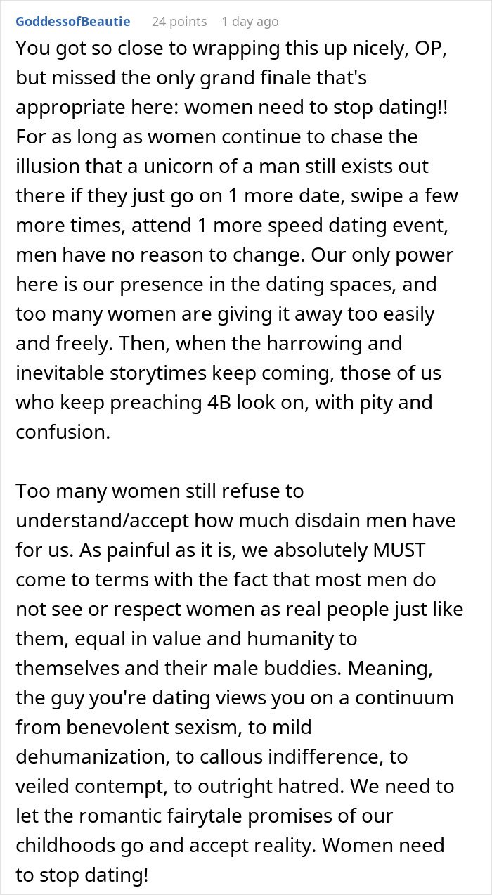 Online comment about dating, highlighting patterns men in relationships follow and frustrations of single women.