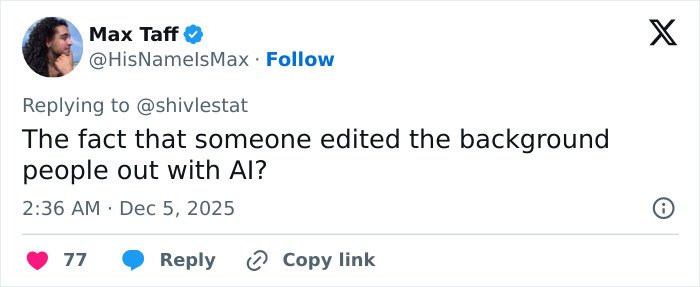 Screenshot of a tweet discussing AI editing related to a bizarre detail in Rebel Wilson and Ariana Grande photo.