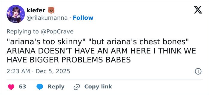 Tweet discussing a bizarre detail noticed by people after Rebel Wilson shares photo with Ariana Grande on social media.