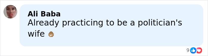 Comment praising someone for practicing to be a politician's wife in a social media post.