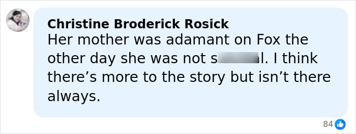 Comment on social media post discussing mom of late cheerleader refusing to accept cops’ ruling after clue found on phone.