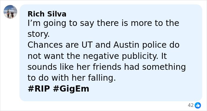 Comment on social media expressing doubt about the cheerleader's death ruling after a crucial clue found on her phone.