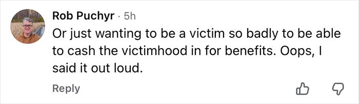 Screenshot of a social media comment criticizing victim mentality in a discussion about an Air Canada passenger's meal complaint.