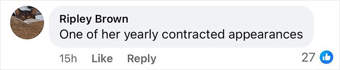 Comment by Ripley Brown saying one of her yearly contracted appearances, responding to Melania's behavior at tree lighting event.