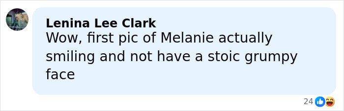 Comment about Melania’s behavior at tree lighting showing surprise at her smiling instead of stoic expression.