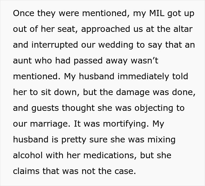 Mother interrupts wedding ceremony, causing son to be appalled by her behavior on his big day.