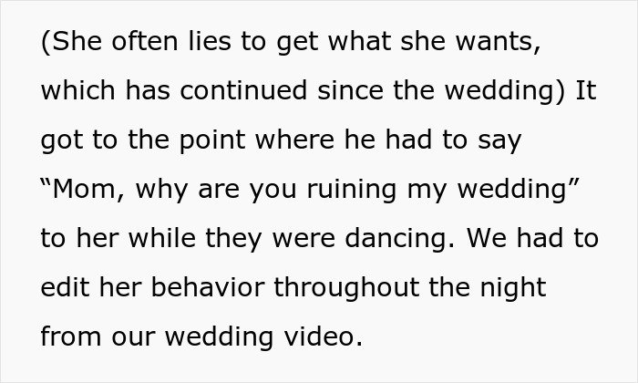 Text describing a son confronting his mom about ruining his wedding due to her continued bad behavior.
