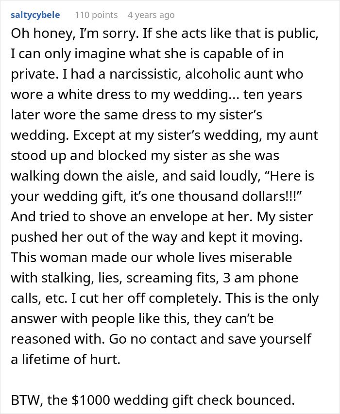Text post describing a son's frustration with mom’s disruptive behavior ruining his wedding day and causing family conflict.