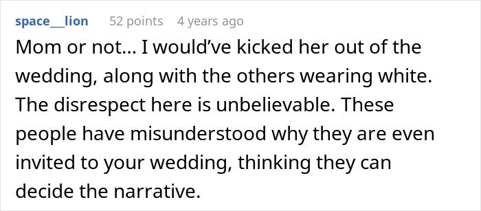 Screenshot of a forum comment about a son appalled by mom’s behavior ruining his wedding day.
