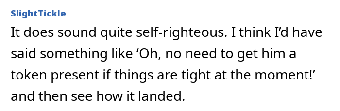 Screenshot of a Reddit comment discussing grandparents combining birthday and Christmas gifts leaving the mom feeling scammed.