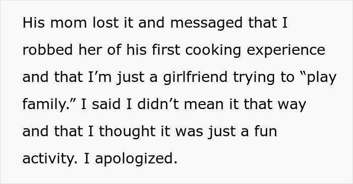 Text message excerpt showing a girlfriend upset after the man’s ex blew up for bonding with their son.