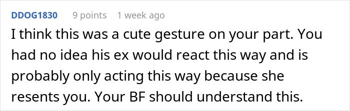 Screenshot of an online comment discussing a man upset his girlfriend dumped him after his ex reacted to bonding with their son.