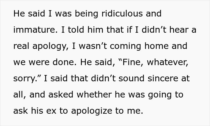 Text message describing a couple’s argument involving a man upset after his ex blew up on his girlfriend for bonding with their son.