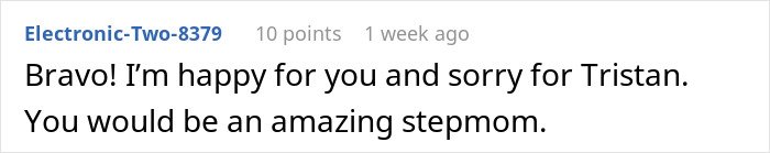 Screenshot of an online comment expressing support for a man upset his girlfriend dumped him after his ex confronted her about bonding with their son