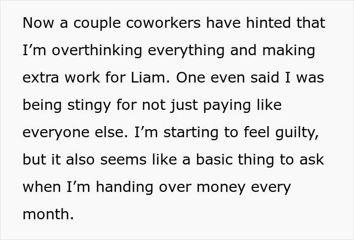 Text excerpt discussing overthinking payment issues and feeling guilty about not paying without receipts from a shady fund manager.