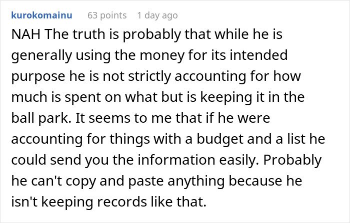 Comment discussing a shady fund manager not showing receipts and a woman refusing to pay more without proper accounting.