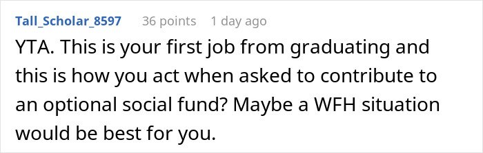 Comment on social fund refusal, discussing shady fund manager and woman refusing to pay another cent.