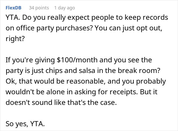 Comment discussing shady fund manager issues and a woman refusing to pay without receipts in a financial dispute thread.