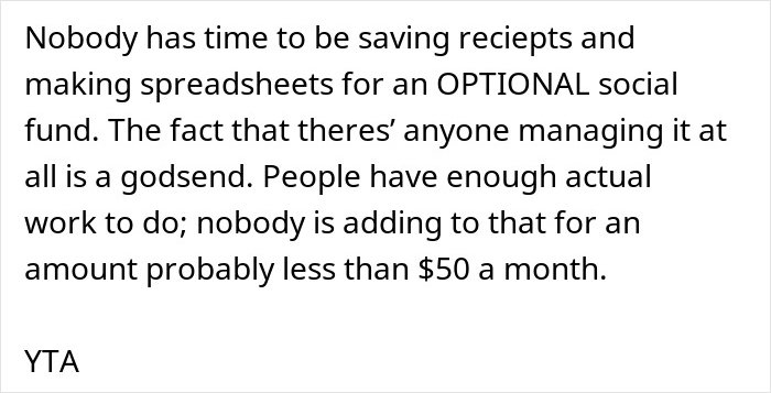 Text excerpt about a shady fund manager avoiding receipts while a woman refuses to pay more on the fund.