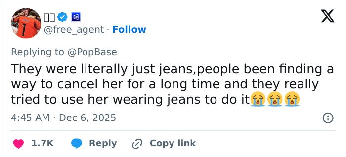 Screenshot of a tweet reacting to Sydney Sweeney’s American Eagle ad apology, sparking heated online discussions.