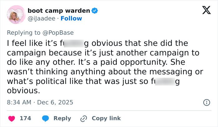 Screenshot of a Twitter reply discussing Sydney Sweeney’s American Eagle ad and public reactions to her apology.