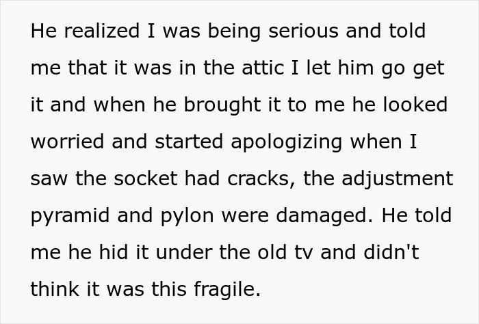 Text describing a man demanding his cousin pay for a cruel prank and the aunt’s surprising reaction in a family dispute.