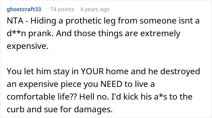 Screenshot of a forum comment discussing a man demanding cousin pay for his cruel prank and the aunt’s shocking reaction.