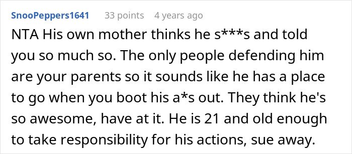 Comment discussing a man demanding his cousin pay for a cruel prank and the aunt’s surprising reaction.