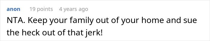 Screenshot of a forum comment discussing a man demanding his cousin pay for a cruel prank and the aunt’s surprising reaction.