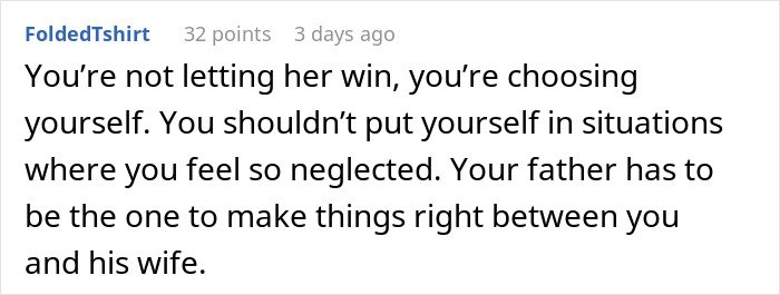 Comment discussing teenage insecurity and tension with a stepmother, highlighting family conflict and emotional neglect.